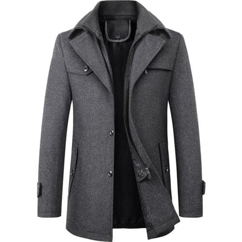 Mens woolen coat Casual Brand Men Blends Coat Autumn Winter New High Quality Solid Color Mens Wool Coat Male Fashion Wool Coat