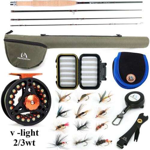 Maximumcatch Small Stream Creek Fly Fishing Rod & Aluminum Reel & Line Combo 2/3 WT 6'-7'6'Super Light Carbon Fly Rod