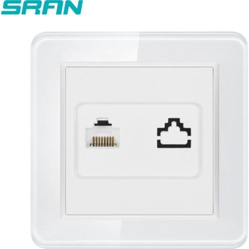 SRAN EU standard wall RJ45 socket internet interface white Glass or PC panel 82mm*82mm Internet socket