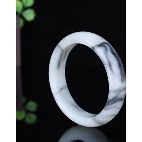 Natural Black White Jade Bangle Bracelet Genuine Chinese Hand-Carved Fashion Charm Jewellery Accessories Amulet Men Women Gifts