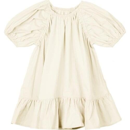 New 2021 Spring Baby Girl Princess Dress Puff Sleeve Korean Style Solid Color Jacquard Fabric Toddlers Kids Dresses for Children