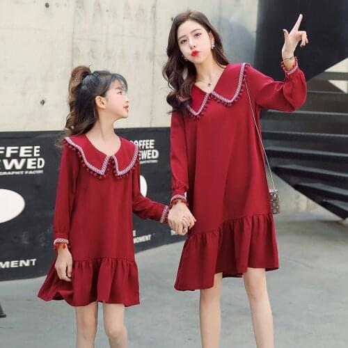 Parent-child wear autumn 2020 trendy mother and daughter fashion doll collar long sleeve dress