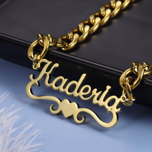 Personalized Name Necklace Stainless Steel Cuban Chain Custom Name Pendant Script font Handmade Men Jewelry For Women Gifts