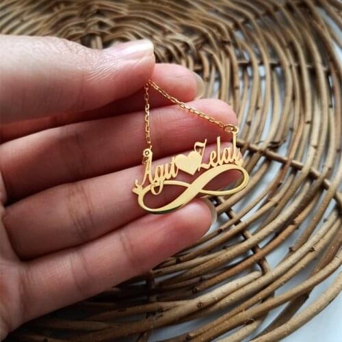 Double Name Heart Necklace Personalized Infinity Name Necklace Custom Handmade Pendant Stainless Steel Jewelry Couple Gifts