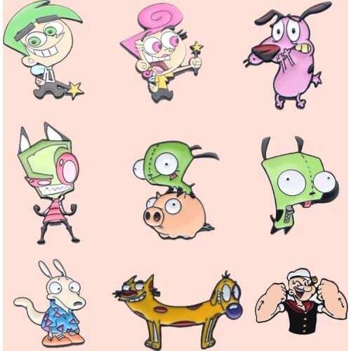 ZF20 Anime Dogs Alien Jewelry Enamel Pins And Brooches Cartoon Creative Metal Denim Hat Badge For Friends