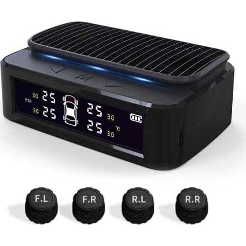 Professional Wireless Car Tire Pressure Monitoring System Solar With 4 External Sensors Universal TMPS LCD Color Display