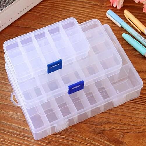 15/10/24 Slots Adjustable Plastic Clear Jewelry Storage Box Detachable Case Craft Beads Organizer Jewelry Box Case Holder