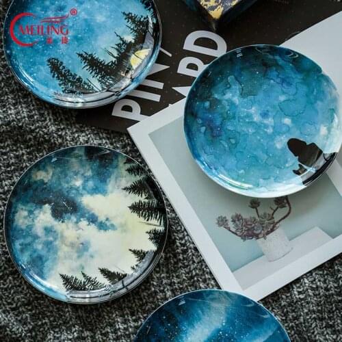 Sky Tree Girl Salad Plate Ceramic Porcelain Cake Dinner Dish for Kitchen Restaurant Decor Serving Platter Xmas Gifts Bone China