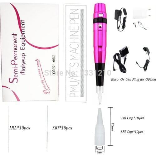 Dermógrafo Universal +20 Agulhas +20 Caps Rotary Swiss Motor Tattoo Machine With Universal Needles For Eyeliner Eyebrow Lip