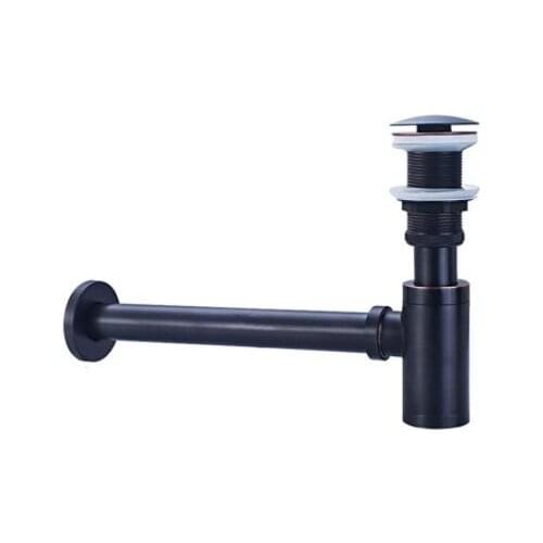Vintage Basin Bottle Trap Brass Bathroom Sink Siphon Drains with Pop Up Drain, Black Wall mounted drainage P-TRAP Pipe Waste