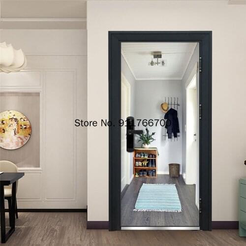 3D Door Sticker Waterproof Self-adhesive Wallpaper Cozy Cottage Living Room Bedroom Bathroom Home Decor Mural Decals