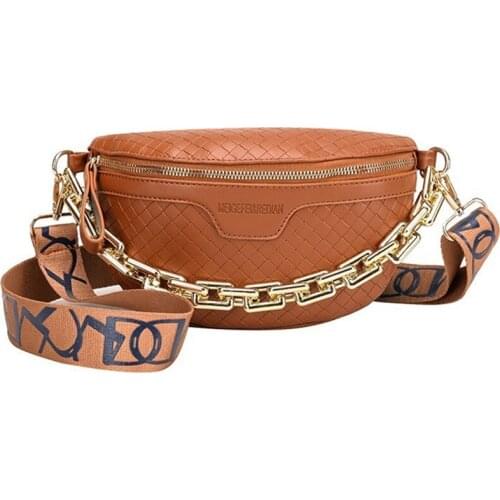 Womens Thick Chain Chest Bag For Women 2021 New Woven Design Waist Bag Lady Pu Leather Sling Crossbody Bag Fanny Pack Belt Bags