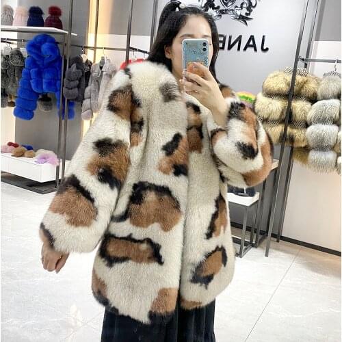 Real Fur Coat Women Luxury Fox Fur Jacket Fashion Leopard Print Fur Jacket Warm Winter Jacket Women