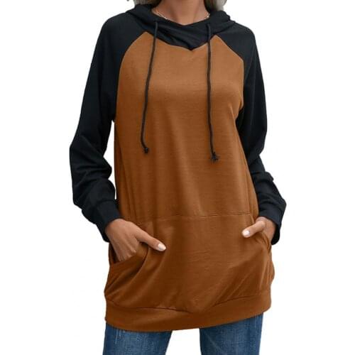 Women Hoodies Harajuku Casual Loose Long Sleeve Contrast Colors Drawstring Patchwork Full Sleeve Lady Elegant Pullover Tops