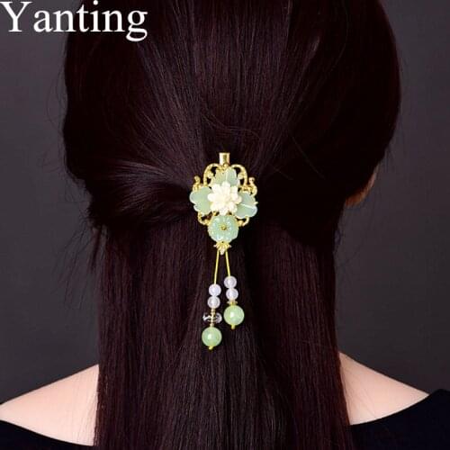 Yanting Women Hair Jewelry Glass Glazed Flower Hair Claws Handmade Ethnic Hairpins Clips Classic Gift For Women Female 0124