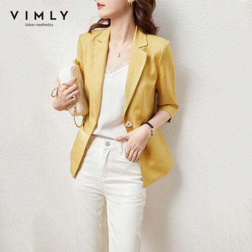 Vimly 2021 Spring Women Blazers Fashion Notched Solid Single Button Elegant Jackets Office Lady Suit Female Overcoat F6666