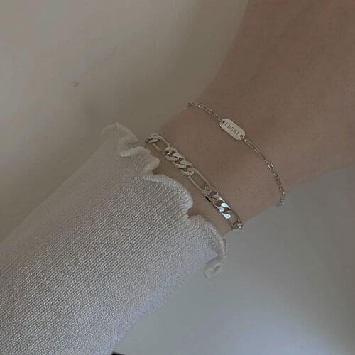 Silvology 925 Sterling Silver Square Lucky Letter Bracelets Wide Chain Minimalist Elegant Bracelets for Women 925 Office Jewelry