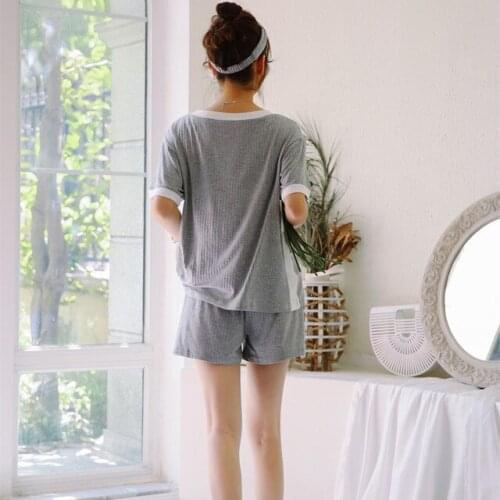 100% Cotton Womens Pajamas Set Loungewear Korean Fashion Bow Short Sleeve Tops+ Shorts Homewear Suit Summer Sleepwear Female