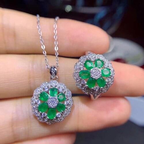 SHILOVEM 925 sterling silver Natural Emerald rings pendants send necklace fine Jewelry party women new gift 3*4mm dtz0304274agml