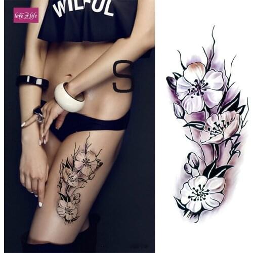 1pcs Sexy Romantic Dark Rose Flowers Flash Henna Tattoos Fake Waterproof Temporary Tattoos Stickers Body Art Tattoo Sleeve