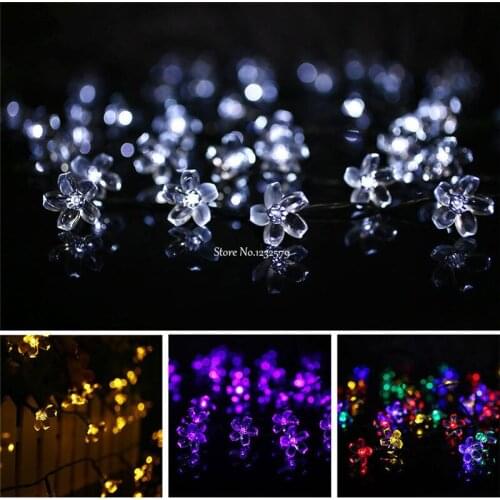 5M 20 LED Solar Powered Cherry Blossoms Flower Fairy String Light for Wedding Christmas Party Festival Outdoor Indoor Decoration