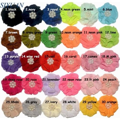 50pcs/lot Chic 3 inch Multi-layer Beaded Sewing Chiffon Flower Hair Clip DIY Boutique Girl Headdress Decoration TH254