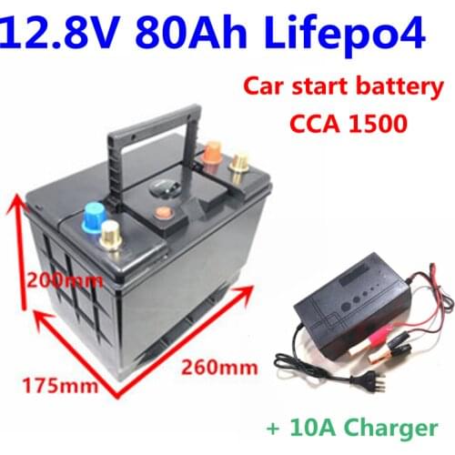 GTK car start battery 12V 80Ah Lifepo4 12.8V 80Ah Lithium battery pack for CCA 1500 car start RV solar system+10A Charger
