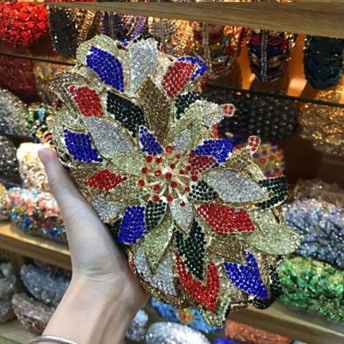 Hollow Out diamond Hard box Metal Minaudiere Handbag Women Blue & Clear Crystal Evening Purse Bridal Clutch Wedding Bag green