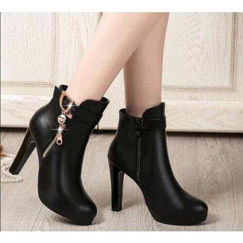 New short boots womens thick heel Women Boots PU Female Side Zipper women shoes Vintage Fashion spring autumn Ankle Boots