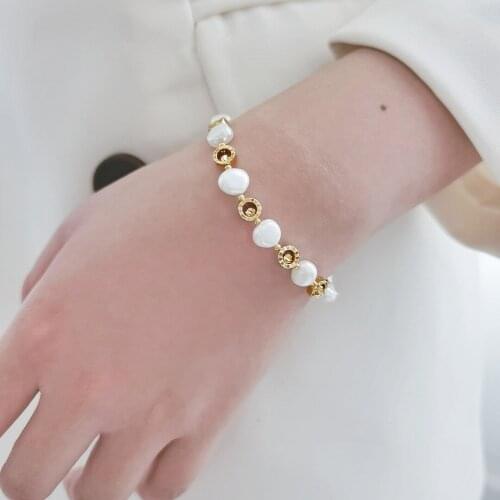New Natural Fresh Water Pearl Fashion Simple Bracelet For Women Wedding Party Gift Eco Brass Endding with 14k Real Gold 2021HOT