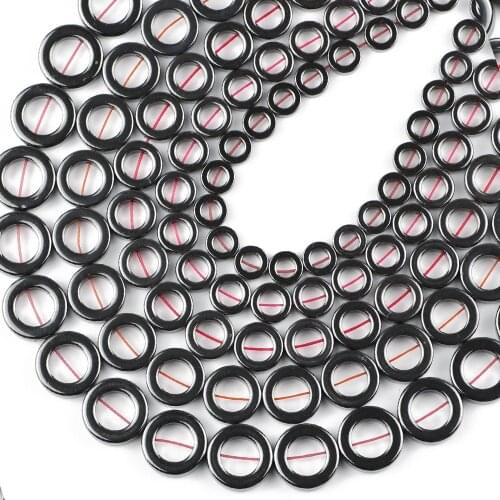 HGKLBB Black Hematite Hollow Circle shape Natural Stone spacer Loose beads For Jewelry making bracelets&pendants DIY Findings