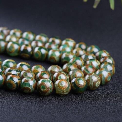8/10/12mm Green Three Eyes Tibetan Natural Agates Stone Beads For Jewelry Making DIY Bracelet Round Loose Beads Strand 15