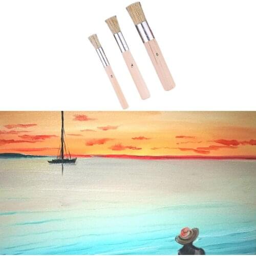Wooden Stencil Brush Set 3Pcs Natural Bristle Template Paint Brushes