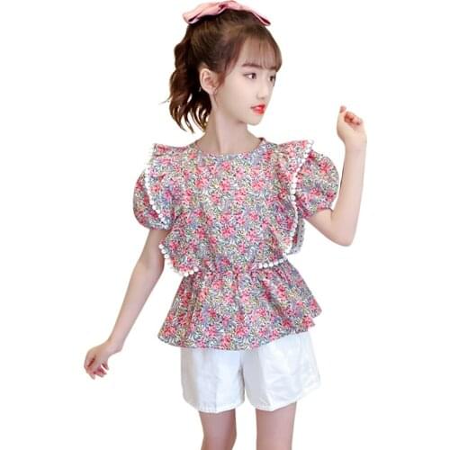 Kids Clothes Floral Tshirt + Short Clothing For Girls Casual Style Kids Girl Clothes Set Summer Kid Clothes 6 8 10 12 14