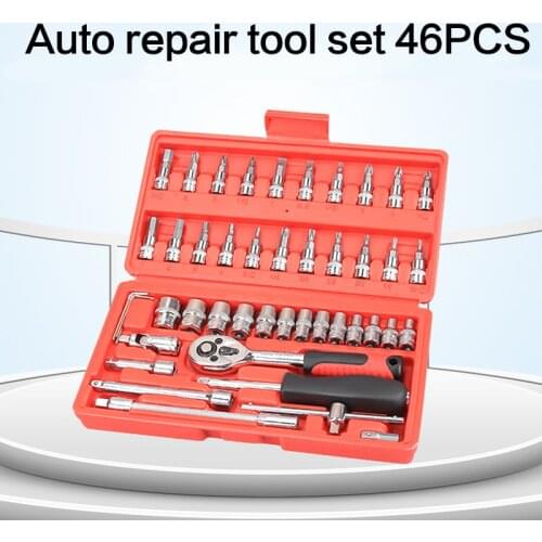 Ratchet Torque Wrench Set Car Repair 46pcs 1/4-Inch Socket 4-14MM And PZ SL PH HEX Bits Handle Tools