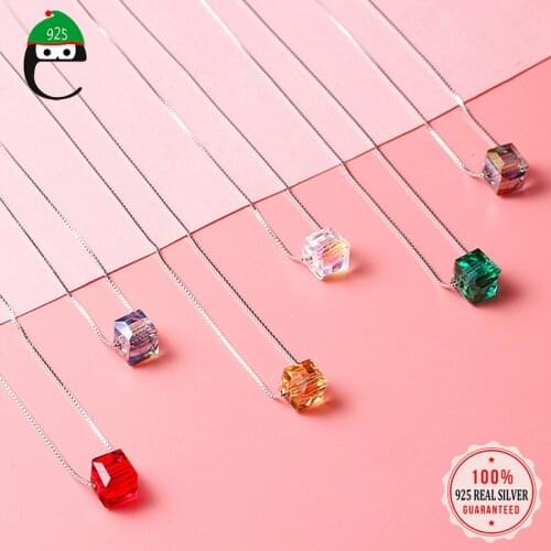ElfoPlataSi Real 925 Sterling Silver Fashion Ins Square Austrian Crystal Clavicle Necklace For Women Wedding S925 Jewelry DA1863
