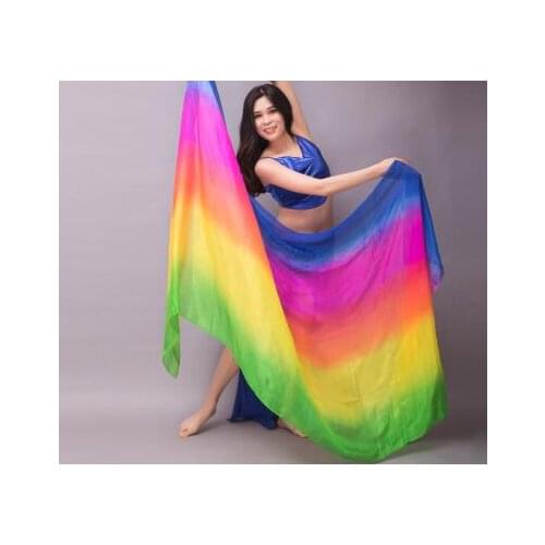 Hot Selling Rainbow Gradent Women Belly Dance Silk Veils Belly Dancing Accessories Standard Size 250cm 270cm