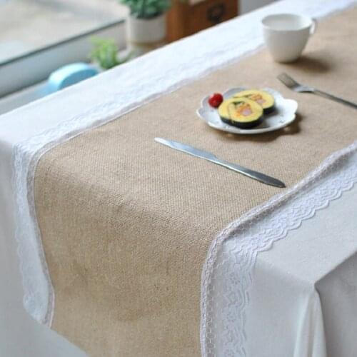 Lace Jute Table Runner Tablecloth Desk Cover Wedding Home Decorations Heat Insulation Bowl Pad Table Mat 30x275cm