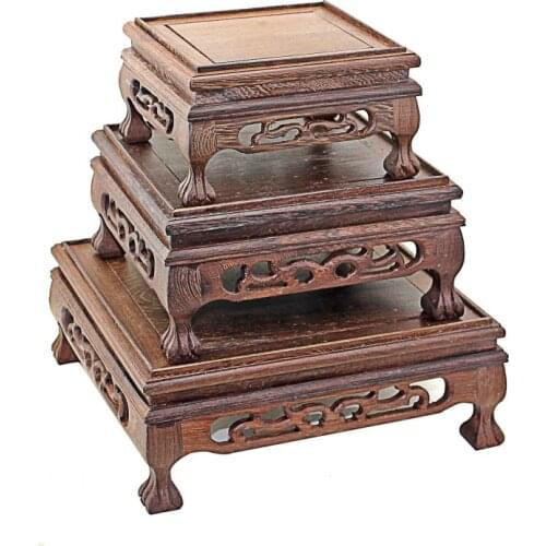 Square Display Collection Pedestal Redwood Potted Decoration Plant Base Wood Vase Stand Traditional Tea Culture