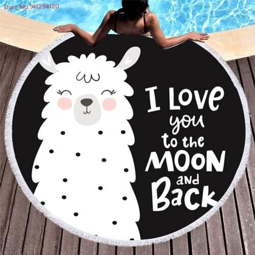 Cute Alpaca Round Beach Towel Microfiber Yoga Mat with Tassels Soft Super Water Absorbent Beach Towel 150cm Summer Towel