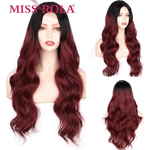 MISS ROLA High Temperature Fiber Hair Synthetic Wig Long Body Wave Red Wigs For Women With Middle Part Cosplay Party Daily
