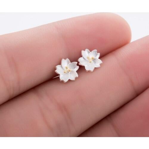 Shuangshuo Trendy 925 Sterling Silver Earrings Elegant Flower Stud Earrings Fine Jewelry Pendientes Brincos Wedding Jewelry Gift