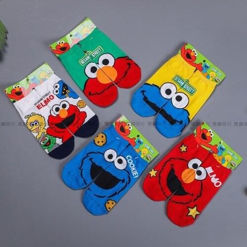 Sesame Street Sock for Woman Dult Casual Ladies Elmo Cookie Monster Creative Socks Cotton Spring Trendy Asymmetric Calcetines