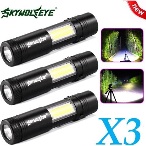 NEW 3x Mini Flashlight XPE Q5+COB LED Torch Lamp Penlight AA/14500 4 Modes Aluminum plastic Flashlight AP0803 Фонарик