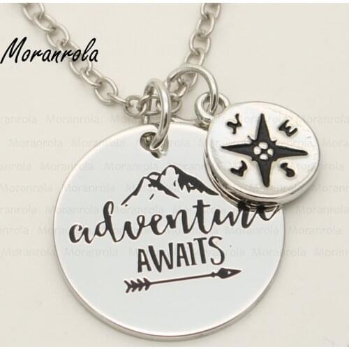 New Arrivals "adventure awaits "Necklace &keychain charm Graduation Gift inspirational jewelry Compass necklace Christmas gift