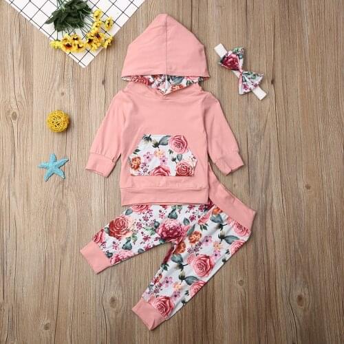 Pudcoco Autumn Newborn Baby Girl Clothes Flower Print Long Sleeve Hooded Tops Long Pants 2Pcs Outfits Cotton Clothes Sweatshirts