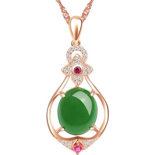 Natural Green Jade Chalcedony Oval Pendant 925 Silver Necklace Chinese Carved Charm Jewelry Fashion Amulet Gifts for Women