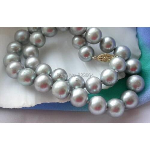 17" 12mm gray round freshwater CULTURED PEARL necklace plated