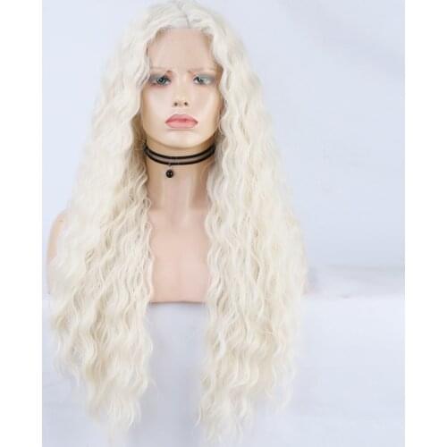 Lace Wig Synthetic Lace Front Wigs for Women Long Wavy Platinum Blonde Wig High Temperature Fiber Cosplay Wigs Heat Resistant