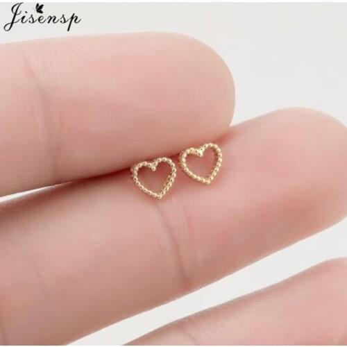 Simple Design Gold Color Hollow Heart Stud Earrings for Women Classic Love Ear Cuff Piercing Small Earring Valentines Day Gifts